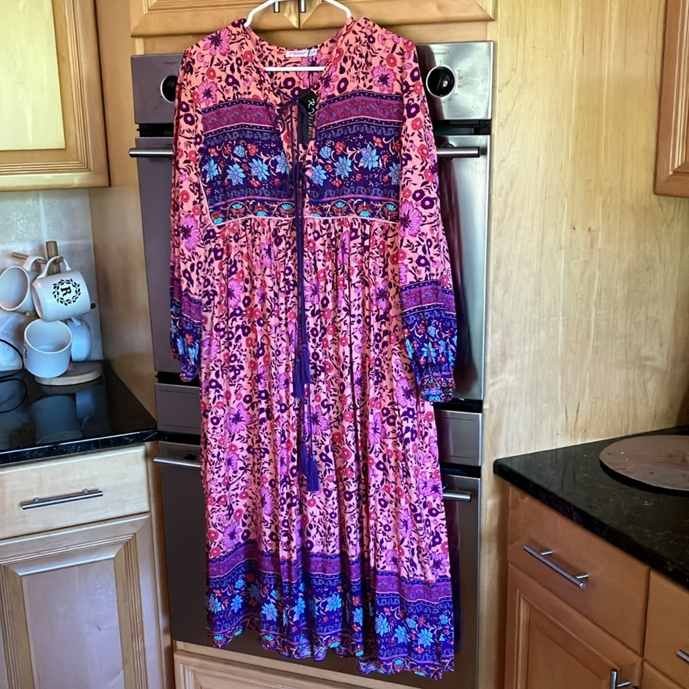 Floral Tie-Front Midi Dress in Pink & Purple